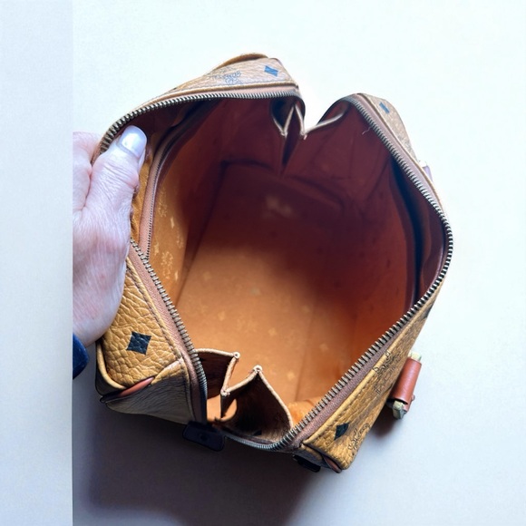 Vintage MCM Visetos Boston Satchel Bag Cognac Monogram Leather Trim - Picture 4 of 7